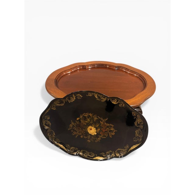 Late 20th Century Late 20th Century Chinoiserie Style Coffee Table With Removable Hand-Painted Tray – Cabriole Legs, 36” For Sale - Image 5 of 10