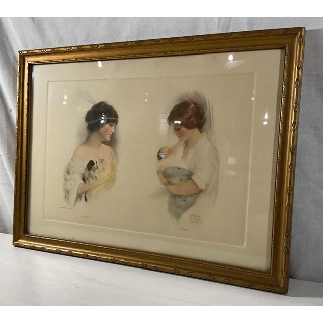For your consideration is a rare, beautifully preserved original antique 1907 lithograph print titled "Poverty & Riches"...