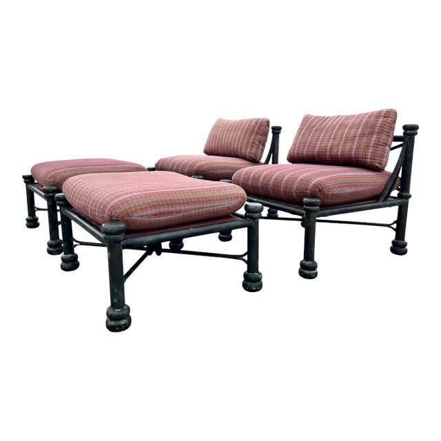 Diego Giacometti Style Neoclassical Lounge Chair With Footstool - a Pair For Sale