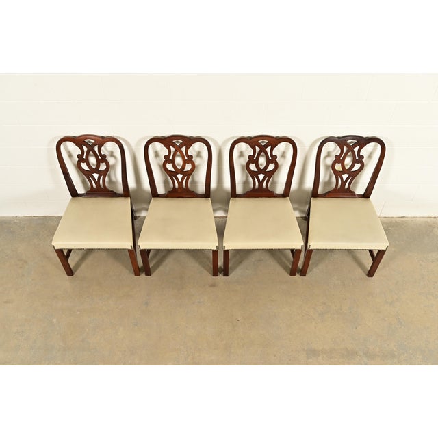 1980s Baker Furniture Georgian Carved Mahogany Dining Chairs, Set of Four For Sale - Image 5 of 13