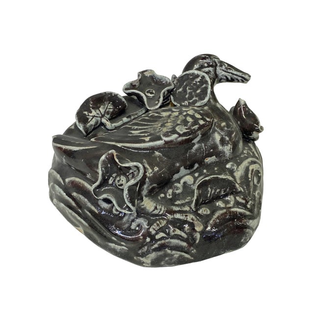 Dark Gray Clay Duck in Lotus Leaf Wall Hanging Vase Flower Pot For Sale In San Francisco - Image 6 of 10