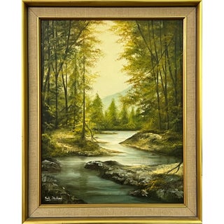 Arctic Stream in Forest Landscape with Lush Green by 20th Century British Artist 1976 For Sale