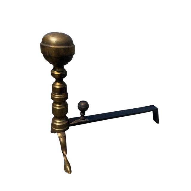 Antique Brass Ball Finial Fireplace Andirons Fire Dogs Pair Early 1900s For Sale - Image 10 of 18