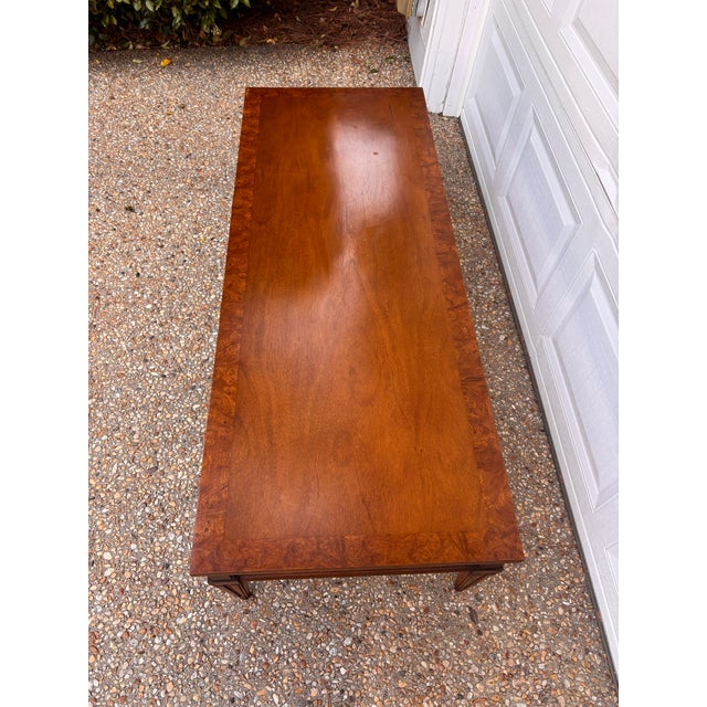 Mid-Century Modern Vintage Mid to Late Twentieth Century Alta Vista Lane Burled Wood-Trim Long and Low Coffee Table For Sale - Image 3 of 8