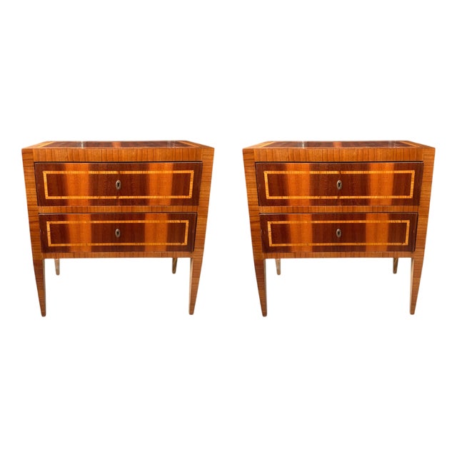Neoclassical Chevron Marquetry Chests of Drawers, Italy, 1890s, Set of 2 For Sale