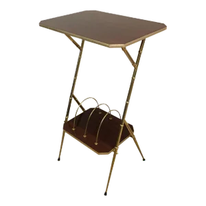 Mahogany and Faux-Bamboo Gilt Metal Side Table with Magazine Rack