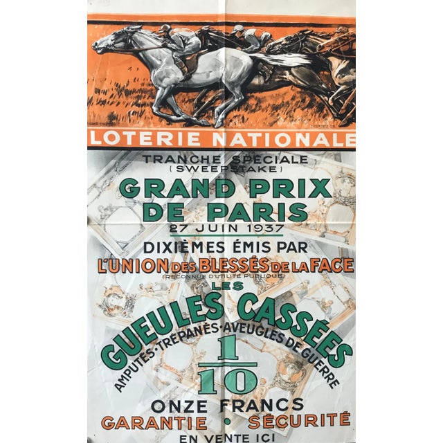 Date: 1937 Size: 20.5 x 12.5 inches Artist: Delrieu Horse racing in France is a hugely popular sport among competitors and...