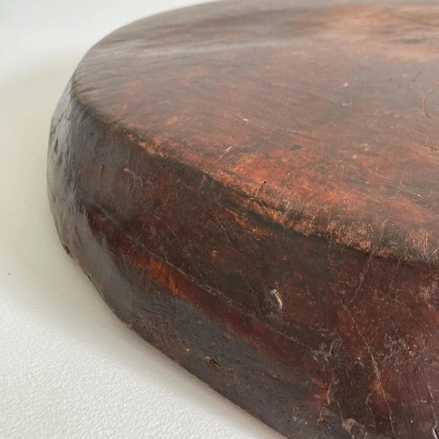 Brown Vintage Wooden Indian Attributed Chapati Bowl - Large Patinated Wood Bowl For Sale - Image 8 of 10