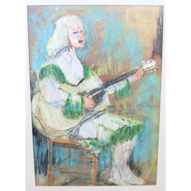 This vintage pastel portrait drawing comes framed (as found), in desirable soft faded shades of white/blue and teal on...