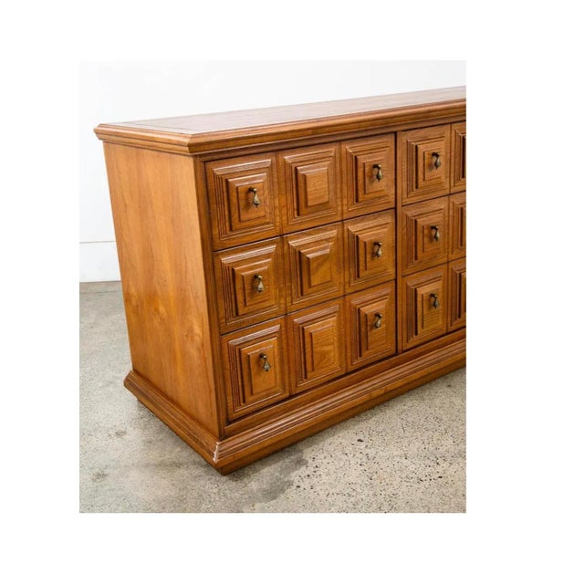 Mid Century Modern Credenza Server Buffet Stanley Oak 9 Drawers Cabinet 1970s For Sale - Image 11 of 11