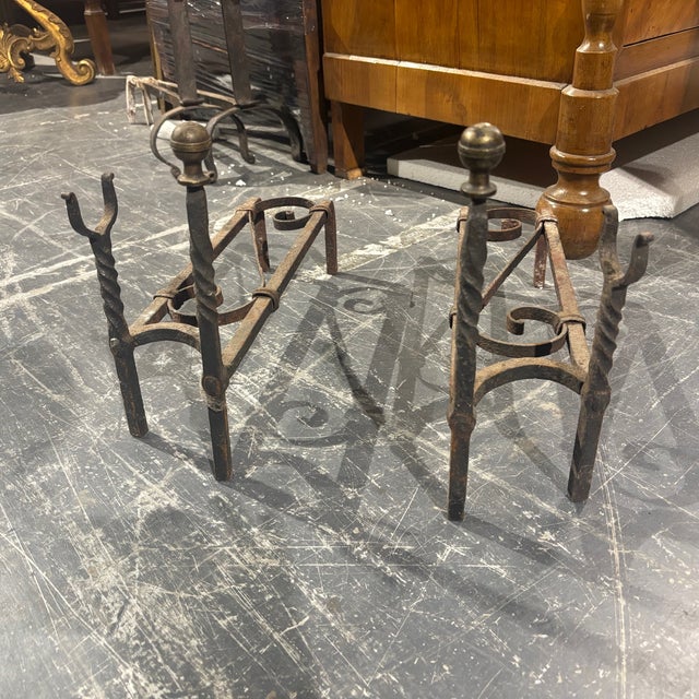 Antique Andirons in Wrought Iron, 1800s, Set of 2 For Sale - Image 17 of 17