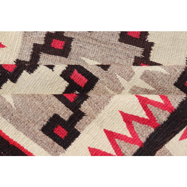 Vintage American Navajo Flat Weave With Geometric Red and Black Design 2'10 X 6 For Sale - Image 10 of 11
