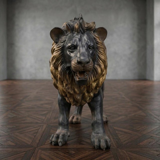 Gold Large Bronze Sculptures of Lions, 1870, Set of 2 For Sale - Image 8 of 14