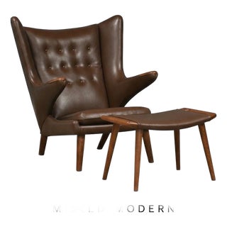 Hans J. Wegner Original Papa Bear Chair and Ottoman For Sale