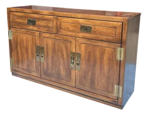 Modern Compact Campaign Credenza Cabinet in Henredon Style