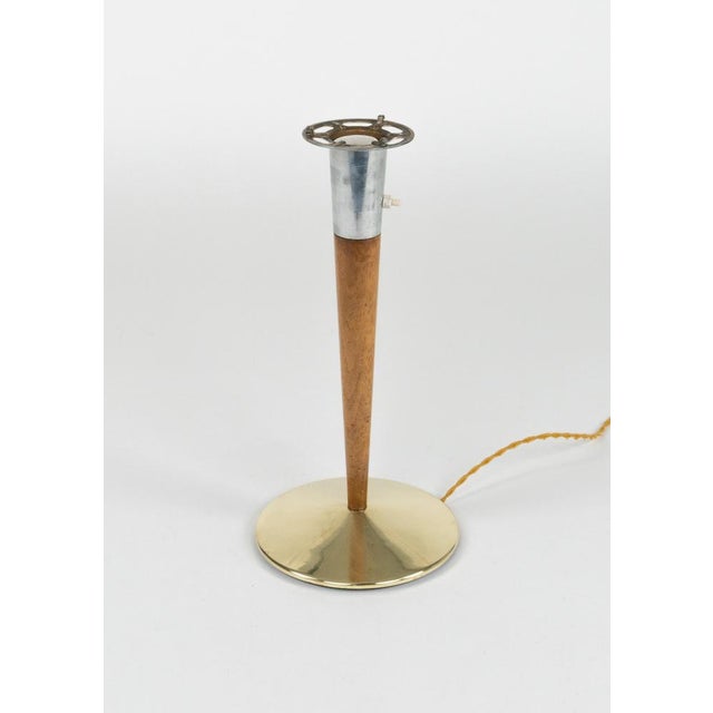 Mid-Century Mod. A/1 Table Lamp in Brass, Wood & Fabric from Sciolari, Italy, 1960s For Sale - Image 9 of 15