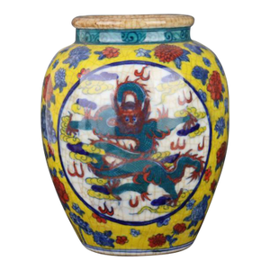 Chinese Vintage Ceramic Pot,Qing Dynasty Kangxi Marked Blue and White Famille Verte Porcelain Jar Hand Painted Cloud Dragon Pattern