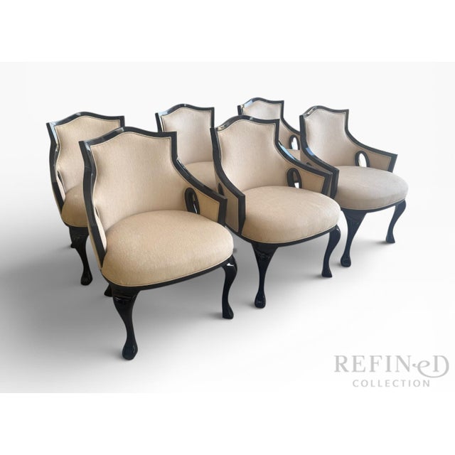 Hollywood Regency Set of Six Ebonized Dining Armchairs, Attributed to Ralph Lauren Collection for Henredon For Sale - Image 3 of 14