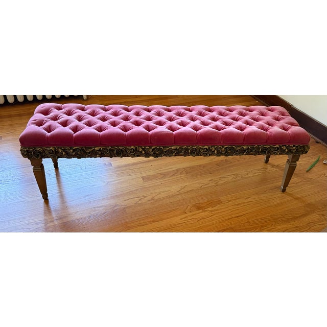 Vintage Hollywood Regency Style Dorothy Draper Archlace Design Tufted Bench For Sale - Image 9 of 11