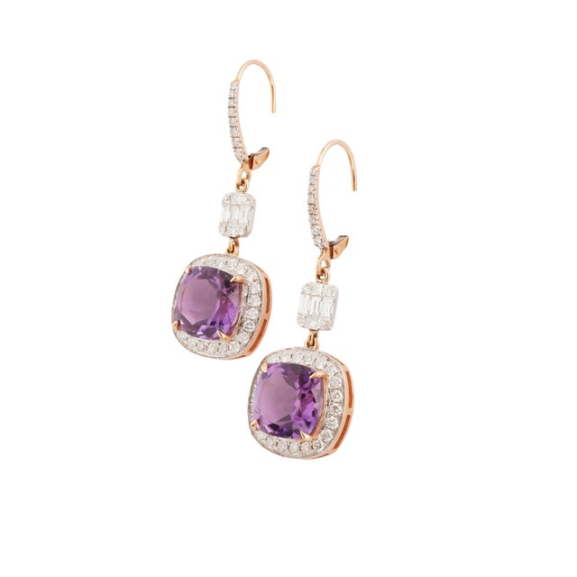 Natural amethyst 8.86cts & diamond 1.41cts earring in 18k gold For Sale - Image 17 of 18