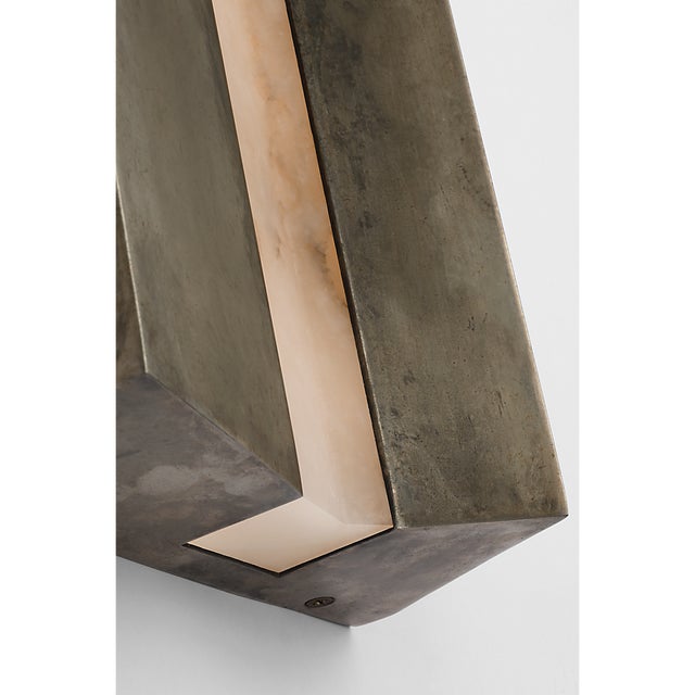 Anne-Marie Barton for Visual Comfort Signature Austera 32" Sconce in Mottled Pewter with Alabaster For Sale In Houston - Image 6 of 11
