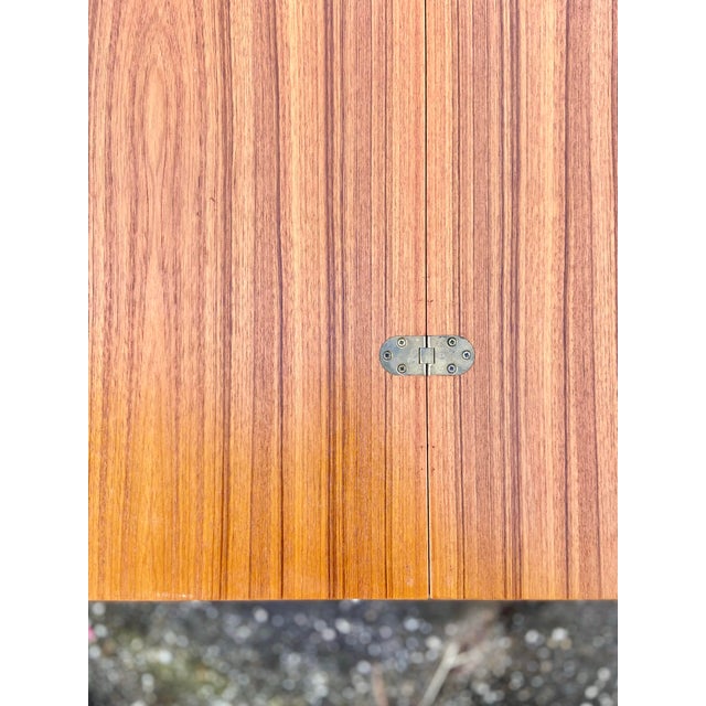 Danish Late Mid Century Fold-Open Teak Dining or Console Table With Hinged Tabletop and Legs | by Sannemann Denmark For Sale - Image 11 of 12