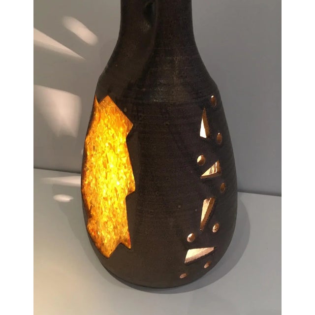 Black Ceramic and Yellow Glass Lamp, circa 1970 For Sale - Image 8 of 13