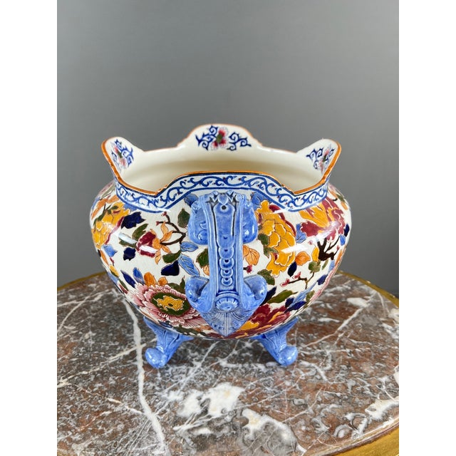 20th Century Earthenware Cachepot Decorated with Peonies from Gien For Sale - Image 4 of 10