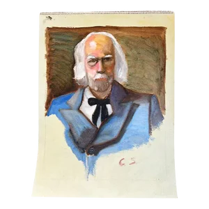 Outsider Artist Portrait Painting of a Man in Blue - Clair Seglem Signed