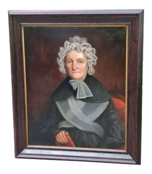 Early 19th Century Portrait of a Lady Wearing a Bonnet. Pre Victorian or Victorian Oil Painting, Original Unusual Frame 36" by 31".