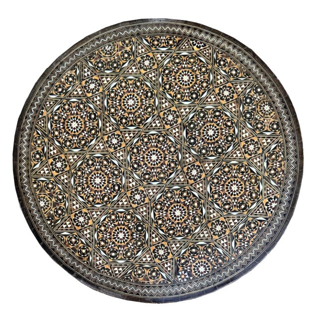 Vintage Marquetry Wood Inlay Round Side Table, Circa 1940 For Sale - Image 9 of 11