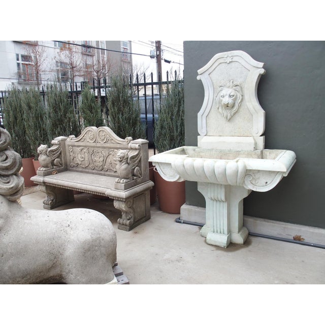 Late 20th Century Italian Carved White Marble 3-Piece Wall Fountain With Lion Mascaron, 20th C. For Sale - Image 5 of 18