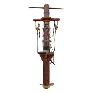 Vintage Custom Nautical Wood 95" Ship Mast Mancave Bar Island W Pulley & Ropes For Sale