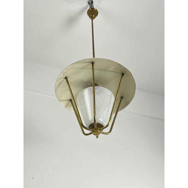 Mid-Century Murano Reticello Glass and Brass Hanging Light, 1950s For Sale - Image 13 of 16