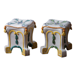 Italian Majolica Trompe L’Oeil Garden Stools