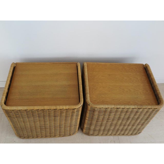 Wood Italian Rattan Bedside Tables, 1950s, Set of 2 For Sale - Image 7 of 14
