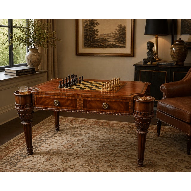 A richly detailed and highly functional game table by Maitland-Smith, showcasing the brand’s signature blend of...