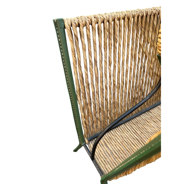 Forest Green Stitched Leather Magazine Rack by Jacques Adnet, 1950s For Sale - Image 8 of 10
