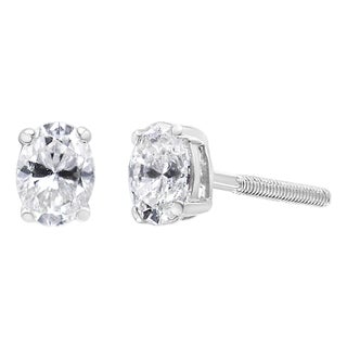 14K White Gold 1/2 Cttw Lab Grown Oval Solitaire Diamond Stud Earrings (F-G Color, VS2-SI1 Clarity) For Sale