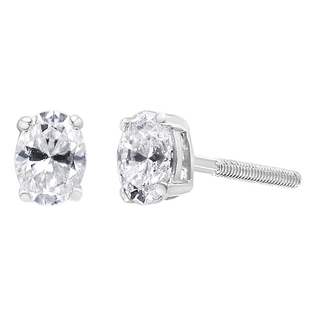 14K White Gold 1/2 Cttw Lab Grown Oval Solitaire Diamond Stud Earrings (F-G Color, VS2-SI1 Clarity) For Sale