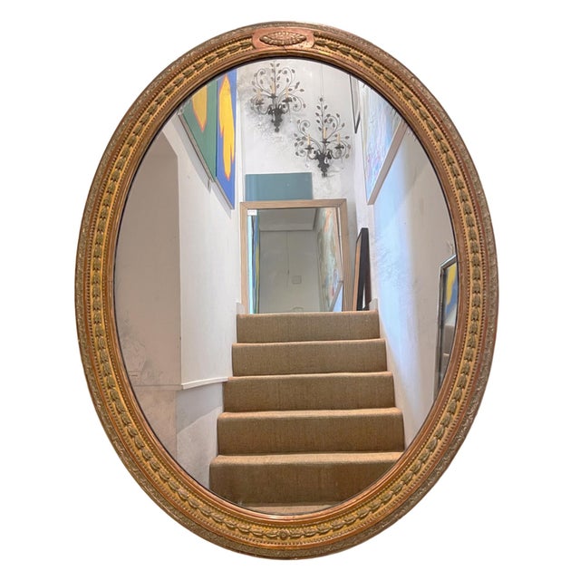 19th Century English Oval Giltwood Mirror with Mercury Glass For Sale - Image 3 of 5