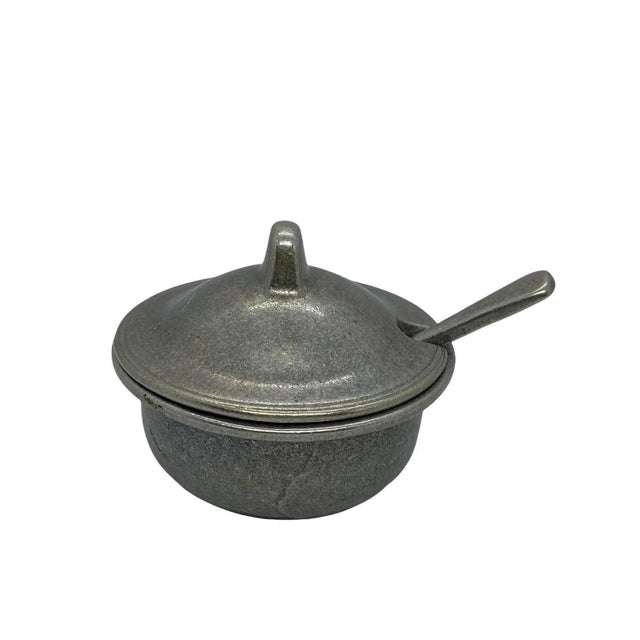 Vintage Carson Statesmetal Pewter Lidded Sugar Bowl With Serving Spoon Set- 2 Pieces For Sale - Image 4 of 11