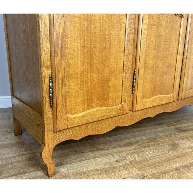 Wood Vintage French Louis XVI Style Carved Oak 4-Door Wardrobe For Sale - Image 7 of 14