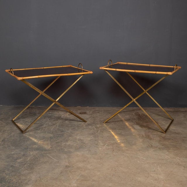 20th Century Bamboo &amp; Brass Butler Tables, 1970s, Set of 2 For Sale - Image 3 of 18