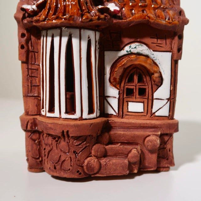 Ceramic Handmade Vintage Fairytale Style Ceramic Cottage Sculpture With Hand-Painted Accents For Sale - Image 7 of 15