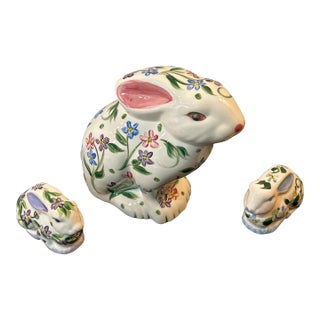 Vintage Gail Pittman Porcelain Rabbit Set- 3 Pieces For Sale