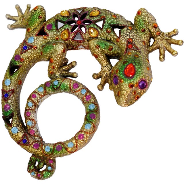 Plastic Multicolored Decorative Cast Resin Gecko or Salamander With Faux Jewel Accents For Sale - Image 7 of 7