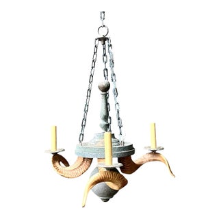 Vintage Horn Motif Metal Hanging Light For Sale