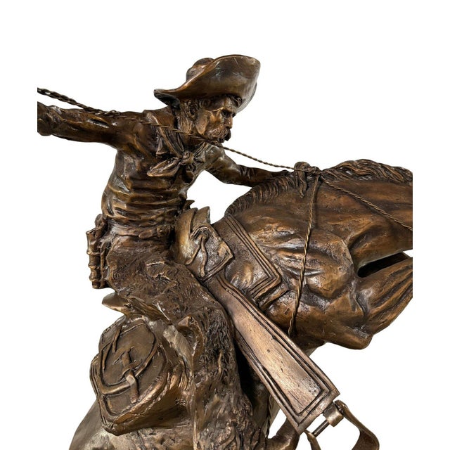 American "Bronco Buster" Signed Bronze Sculpture After Frederic Remington - 35" H For Sale - Image 3 of 11