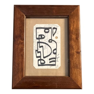 Contemporary Original Wayne Cunningham Abstract Marker Drawing Vintage Frame Signed For Sale